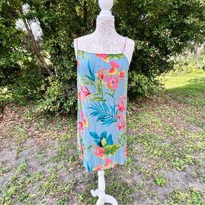 Billabong Night Twist Mini Dress Tropical Floral‎ Teal Surfer Girl Loose Size L